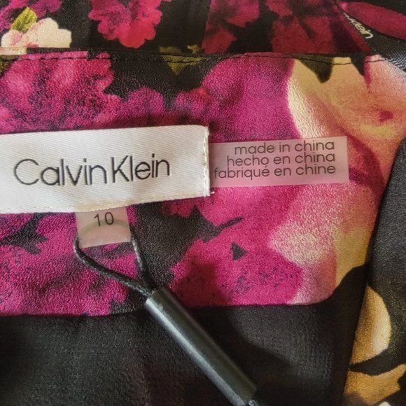 ✨Size 10 Women's Midi Skirt Calvin Klein Faux Wrap Floral Black Pink A-Line New✨ - Picture 7 of 8
